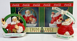 1992 Set of 2 Coca-Cola Ornaments - Seasons Greetings + And A Happy New ... - £8.00 GBP
