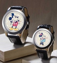 Disney's Mickey or Minnie Vintage Style Watches with Black Faux Leather Band - $22.88