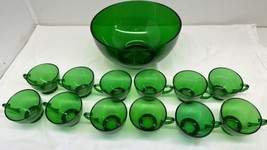 Anchor Hocking FOREST GREEN PUNCH BOWL SET  Bowl + 12 Cups - $59.35