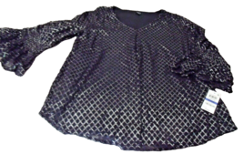 NEW Womens XL ALFANI Black Metallic TOP V Neck 3/4 Sleeves $79.50 Retail  - £19.12 GBP