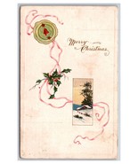 Merry Christmas Flowers Ribbon Winter Landscape Embossed DB Postcard XC9 - $74.43 MXN