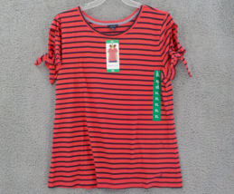 Nautica Women 100% Cotton Shirt Sz Xl Melonberry Stripes Red Navy Tie Sleeve Nwt - £10.26 GBP