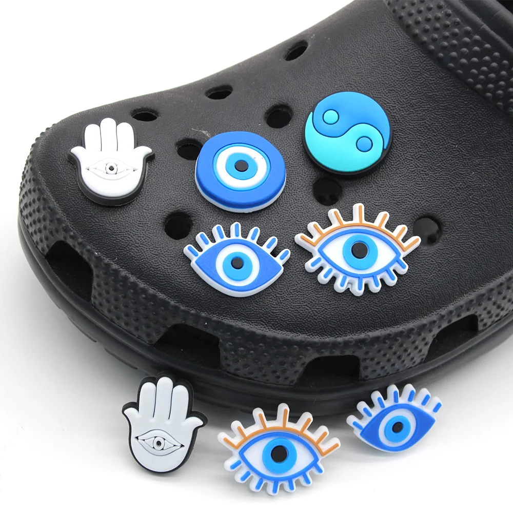 Play New jibz 1pcs cartoon evil eye Shoe Charms DIY Tai Chi clogs Shoe Aceessori - £22.91 GBP