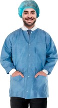 10ct Ceil Blue Disposable SMS Lab Coats XL 32&quot; Long 50 gsm /w Snaps Front - £32.49 GBP