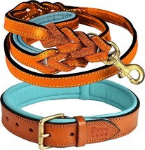 | Genuine Leather Dog Collar And Leash Tan Combo Set (Collar Size - Small, Leash - £40.14 GBP