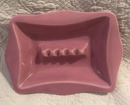 Vintage Retro Rectangle USA 1705 Pink Ceramic Ashtray MCM Collector 6&quot; x 8 1/2&quot; - £39.05 GBP
