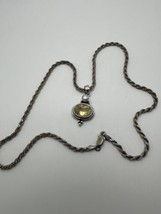 Vintage Sterling Silver Citrine Pearl Pendant 3.3cm Necklace 18” X 3mm - £63.65 GBP