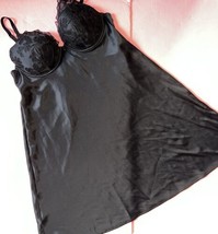 Victoria&#39;s Secret 34D/36C/36D L SLIP dress BLACK satin FLORAL EMBROIDER ... - $98.99