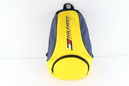 Vintage 90s Tommy Hilfiger Spell Out Flag Logo Backpack Book Bag Yellow Navy - £54.56 GBP