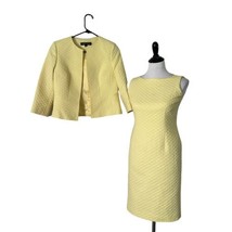Albert Nipon Textured Dress and Open Front Blazer 2 Piece Set Yellow Size 4 - £89.59 GBP
