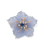 18k Gelbgold Geschnitzter Blau Chalzedon Und Gem-Set Brosche 6.3cm x 5.7... - $4,533.47