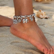 Carved Elephant Love Heart Pendants Chain Ankle Bracelet Summer Jewelry - £13.87 GBP