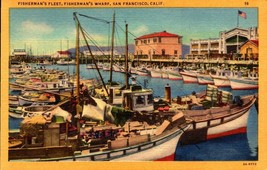 Linen Postcard Fisherman&#39;s Fleet Fisherman&#39;s Wharf San Francisco California-BK27 - £1.54 GBP