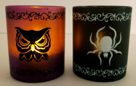 Halloween Owl and Spider Glass LED Lights Battery Operated 2.5&quot; x 2&quot; Set... - £9.41 GBP