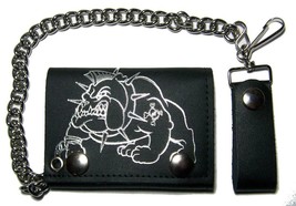 BULL DOG W COLLAR TRIFOLD WALLET W CHAIN mens LEATHER #667 BIKER bulldog... - $9.45