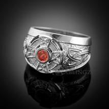 Sterling Silver Mens Celtic Red CZ January Birthstone Ring - £62.92 GBP