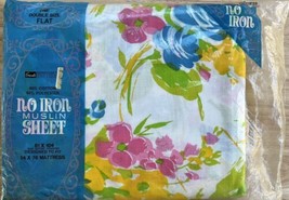 Double Flat Sheet Floral 1970s Pink Yellow Green Blue Grants Home Vintage Sealed - £18.45 GBP