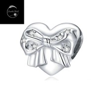Genuine Sterling Silver 925 Bow Sweet Tender Love Heart Bead Charm For Bracelets - £16.39 GBP