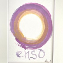 Purple &amp; Gold Enso Original Handmade Watercolor Painting Cream Mat 8x10in - £38.53 GBP
