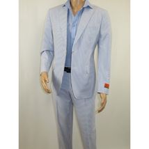 Men's Seersucker Suit Light Weight 100% Cotton By ENZO E58303-1 Blue image 8