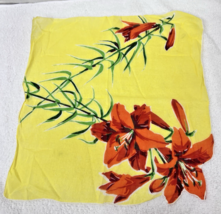 Vintage Cotton Hankie Bright Yellow w Orange Tiger Lily Flower 12.5 inch - $10.40