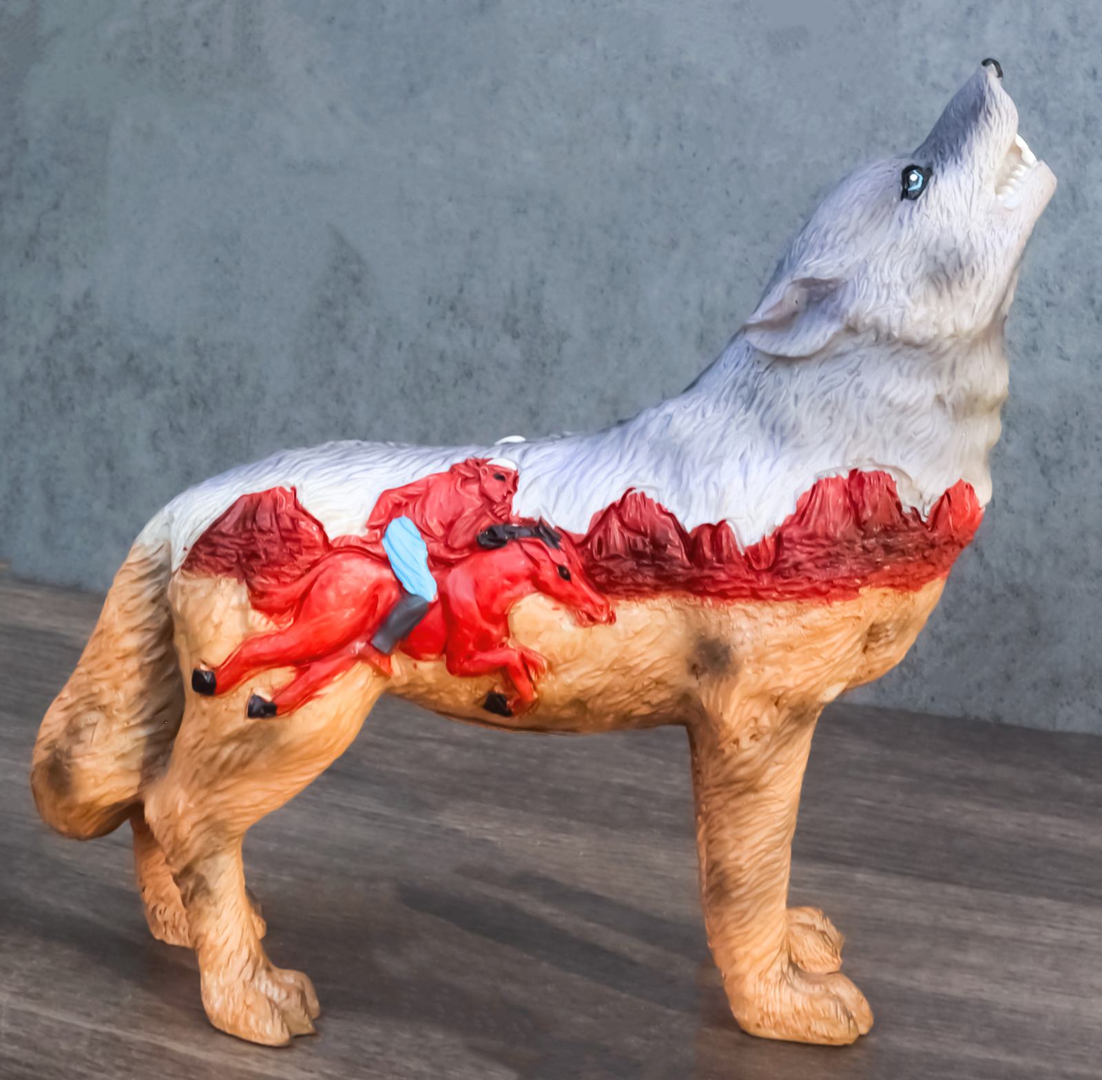 Western Native Tribal Howling Wolf Totem Spirit Indian Rider Figurine Co... - $29.99