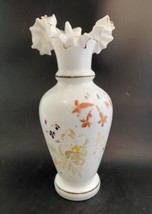 Antique Victorian Bristol Vase Painted Floral  White Glass Hand Blown Tall Vase - £23.33 GBP
