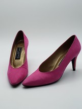 Stuart Weitzman Pink Velvet Pumps Gold Trimmed Heels 7.5AA Good Used Condition - £42.22 GBP