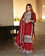 Red Salwar Suit, Sequins Zari Work Top Gharara And Dupatta Set Fully Stitched Re - £64.54 GBP