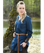 Nordic Viking Shieldmaiden Tunic – Blue Twill Cotton Dress with Side Slits - $39.99