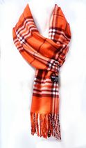 Plaid - Orange White - Womens Mens 100% Cashmere Warm Scarves Wool Scarf - £13.45 GBP