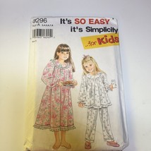 Simplicity 9296 Size 3-8 Girls Nightgown and Pajamas - £10.11 GBP