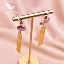 XlentAg Natural Purple Baroque s Drop Gold Tassel Earrings For Engagement Girls  - £18.52 GBP