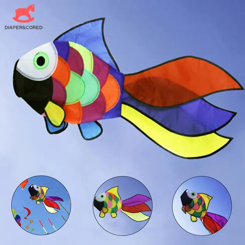 Cute Rainbow Fish Kite High Quality Nylon Windsock Outdoor Garden Decor Kids - £7.63 GBP