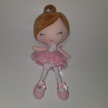 Baby Starters Plush Girl Doll Ballerina Lovey 12&quot; Pink Gray Stars Toy Brunette - £7.74 GBP