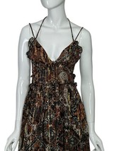 Zara Printed Dress Brown &amp; Gold Women&#39;s Size XS Midi Sleeveless V-Neck NEW - £39.14 GBP