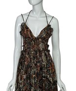 Zara Printed Dress Brown &amp; Gold Women&#39;s Size XS Midi Sleeveless V-Neck NEW - £39.50 GBP