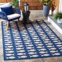 SAFAVIEH Courtyard Collection Accent Rug - 4&#39; x 5&#39;7&quot;, Navy &amp; Beige, Non-Shedding - $78.99