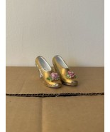 3&quot; Cara-China England Ceramic Miniature Gold Shoes/High Heels with Flowers - $546.24 MXN