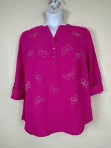 NWT Cocomo V-neck Blouse Womens Plus Size 1X Fusha Rhinestone Butterfly - £22.78 GBP