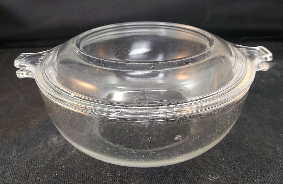 PYREX: CLEAR GLASS, CASSEROLE DISH / BOWL #019, 20oz w/LID 681-C-33, VIN... - $14.00