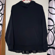 Zara Black Chiffon Pleated Back Pullover Hoodie - £19.24 GBP