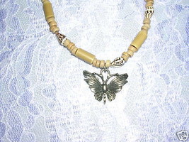 New Butterfly W Bamboo Tube &amp; Shell Beads 16&quot; Necklace - £6.79 GBP