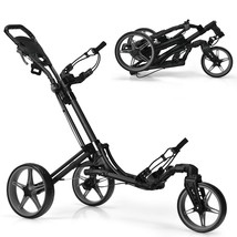 3 Wheels Foldable Golf Push Pull Cart Trolley W/ Adjustable Handle Brake... - £235.94 GBP