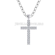 Religious Cross Pendant Necklace 14K White Gold Over 0.25Ct Round Cubic Zirconia - £32.70 GBP