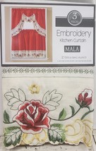 3pc. Embroidery Curtains Set: 2 Tiers &amp;Swag, FLOWERS,MALA ROSE, red/burgundy, ST - £17.76 GBP