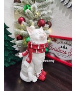 Christmas White Cat Kitty Figure Red Scarf Resin Figurine Tabletop Decor 11.5" - $44.99