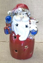 Santa Claus w Teddy Bear Luminary Candle Holder Rustic Christmas Holiday Festive - £12.51 GBP