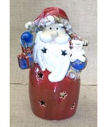 Santa Claus w Teddy Bear Luminary Candle Holder Rustic Christmas Holiday... - £12.64 GBP