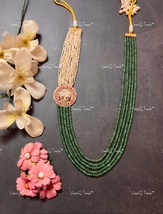VeroniQ Trends-Multistrand Green Gold Plated Pachi Kundan Long Necklace - £141.25 GBP